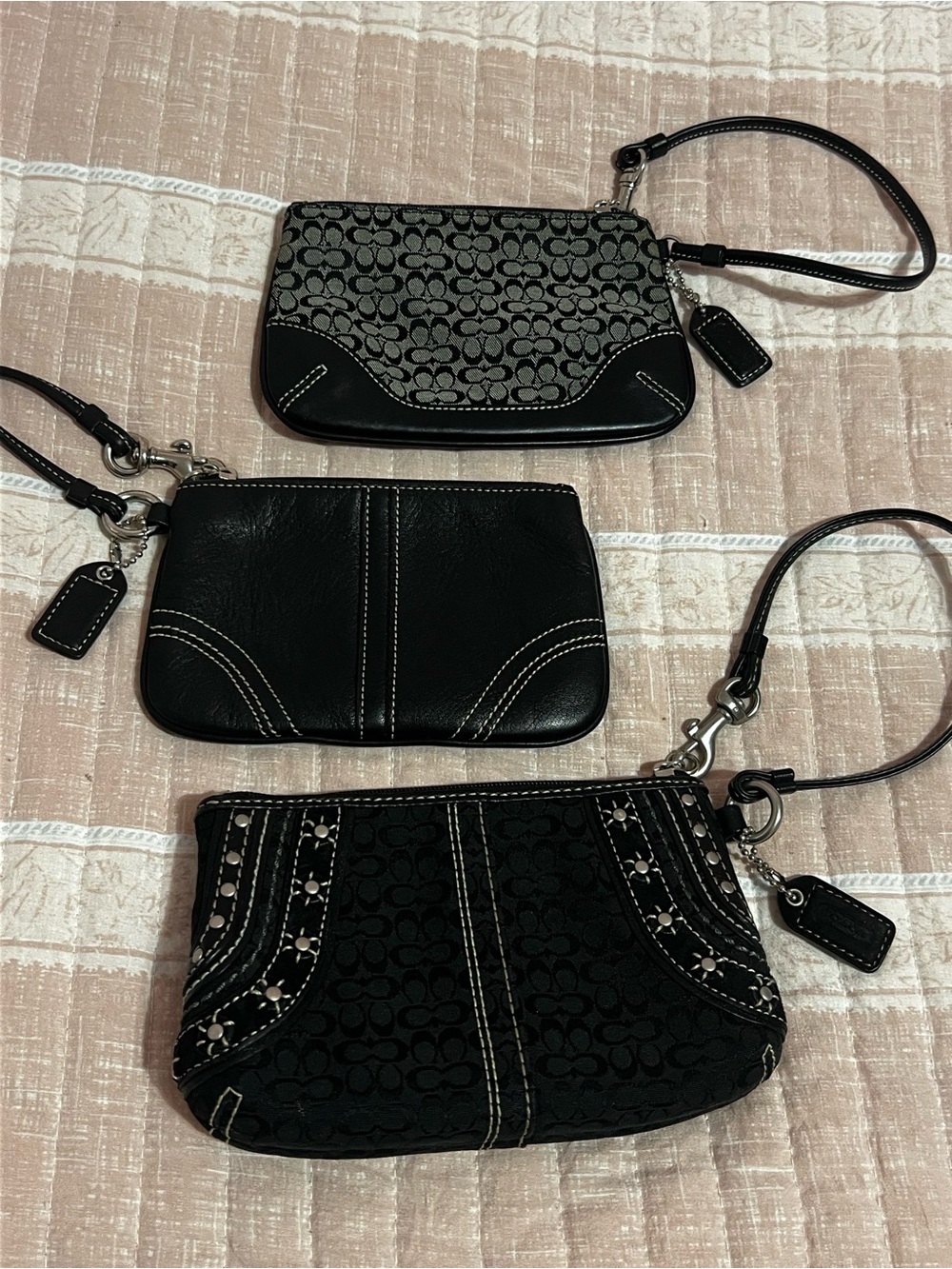 Coach Black Signature & Leather Wristlet Trio